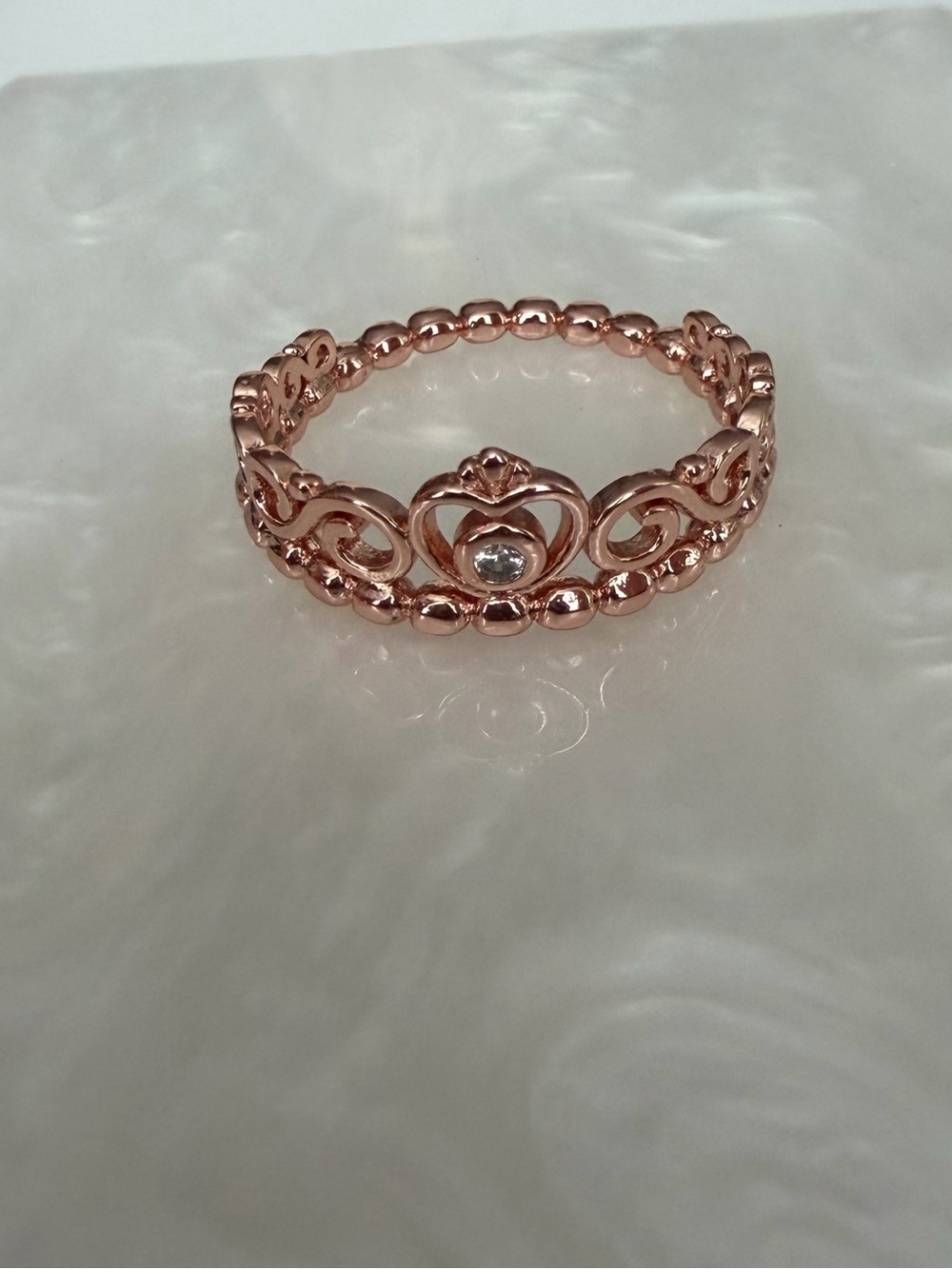 Pandora 14K Rose Gold plated Princess Tiara Crown Ring size 7.5